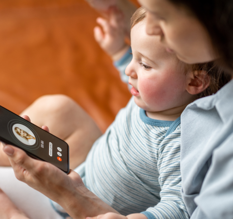 mother and child on phone